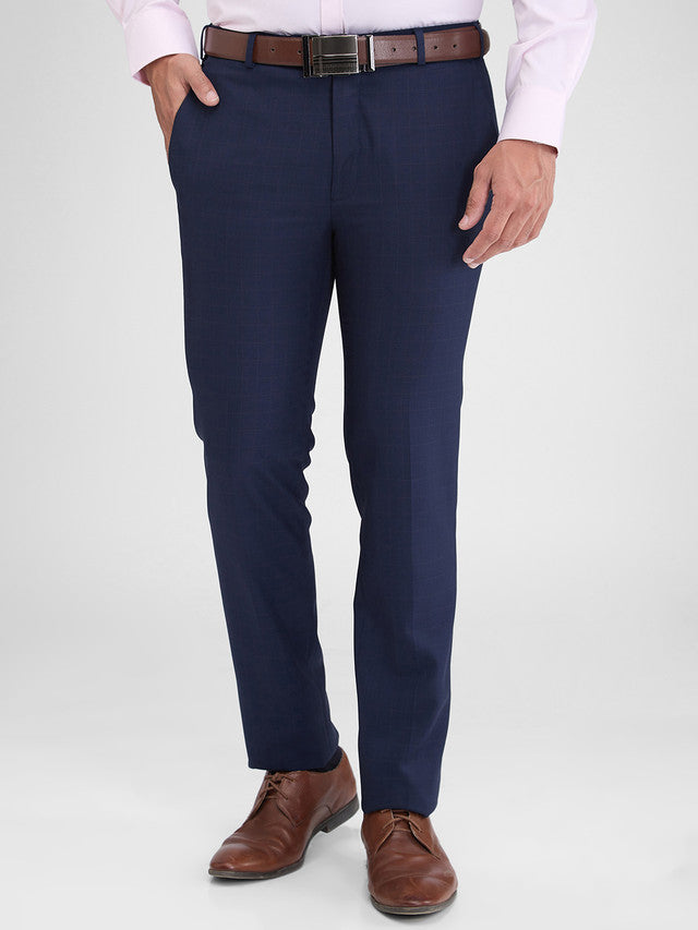 Park Avenue Blue Checks Super Slim Fit Polyester Blend Trouser