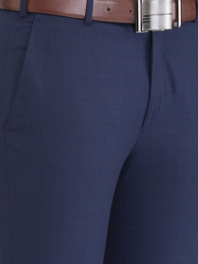 Park Avenue Blue Checks Super Slim Fit Polyester Blend Trouser
