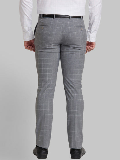 Park Avenue Men Grey Checkered Super Slim Fit Trouser