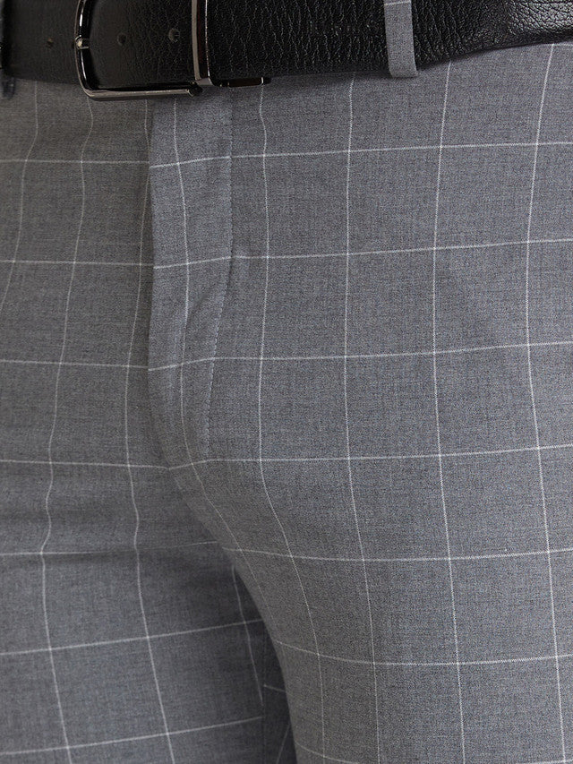 Park Avenue Men Grey Checkered Super Slim Fit Trouser
