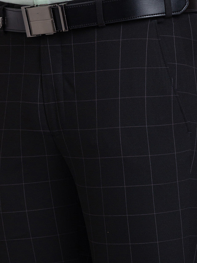 Park Avenue Men Black Checkered Super Slim Fit Trouser