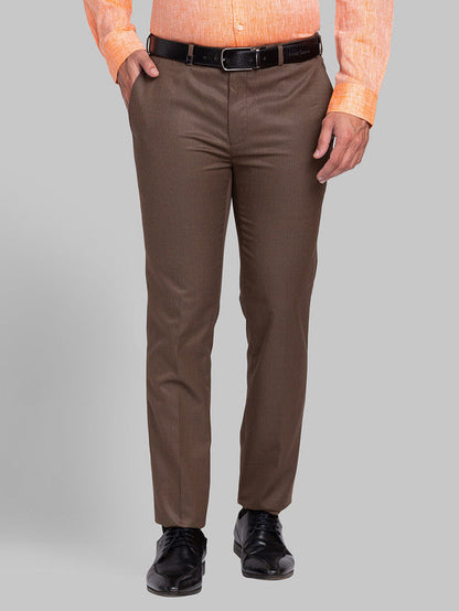 Park Avenue Brown Structure Super Slim Fit Polyester Blend Trouser