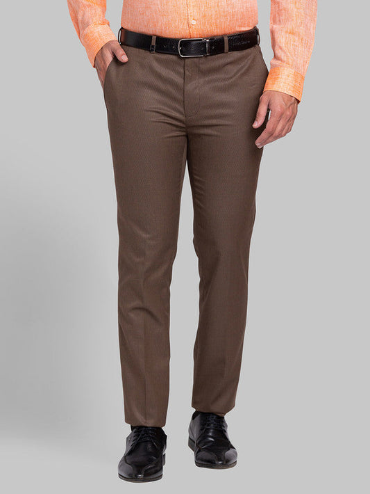 Park Avenue Brown Structure Super Slim Fit Polyester Blend Trouser