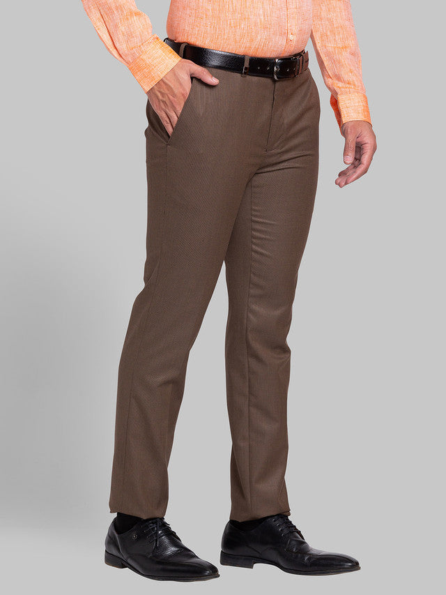 Park Avenue Brown Structure Super Slim Fit Polyester Blend Trouser
