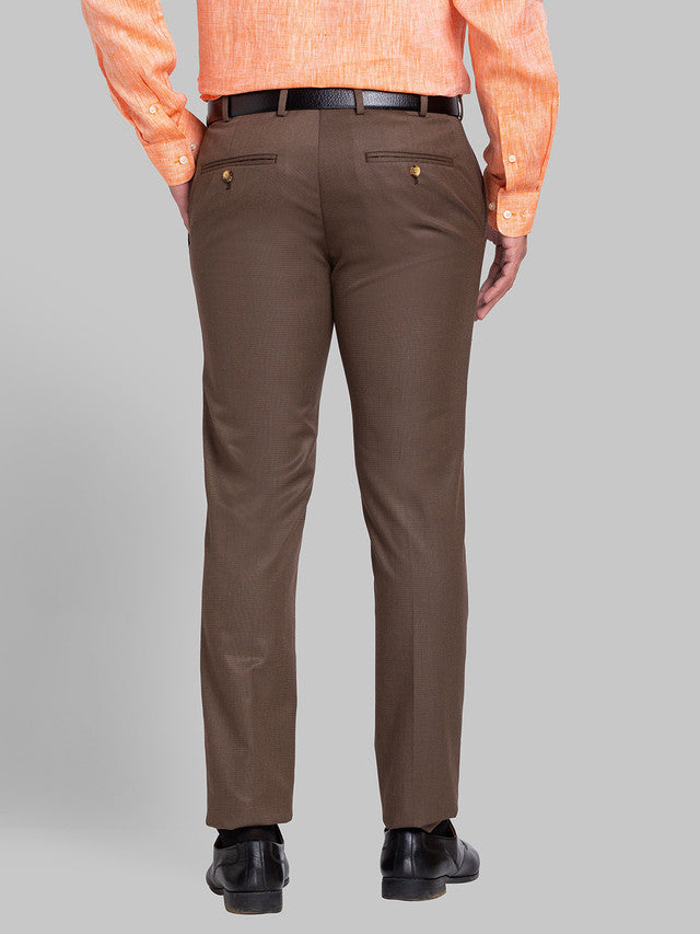 Park Avenue Brown Structure Super Slim Fit Polyester Blend Trouser