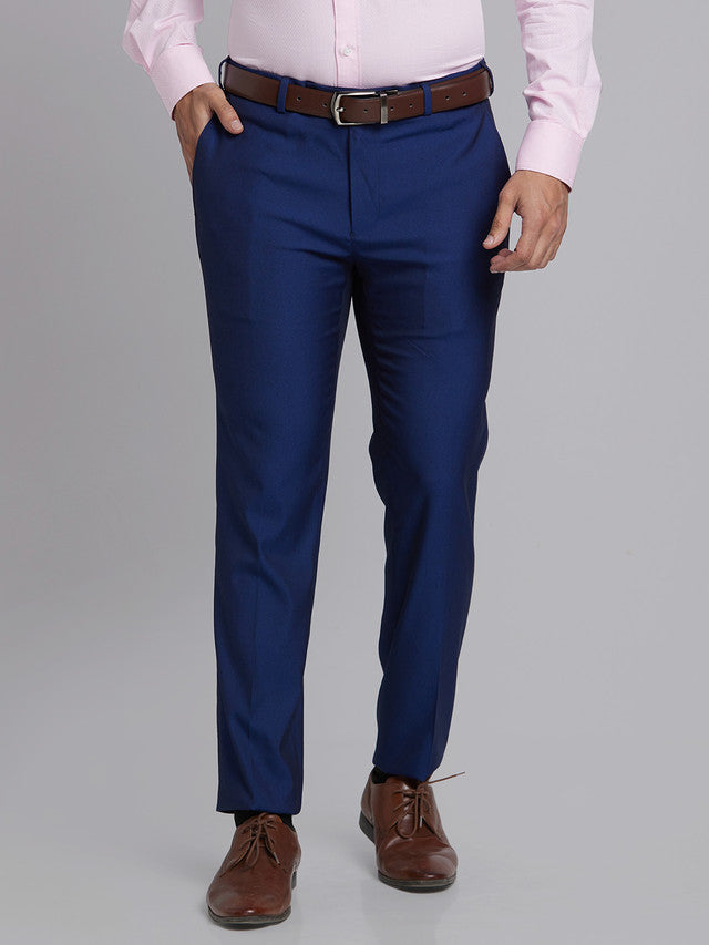 Park Avenue Men Blue Self Design Super Slim Fit Trouser
