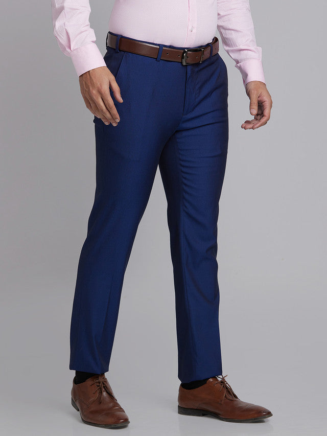 Park Avenue Men Blue Self Design Super Slim Fit Trouser