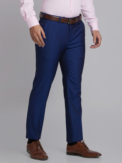 Park Avenue Men Blue Self Design Super Slim Fit Trouser
