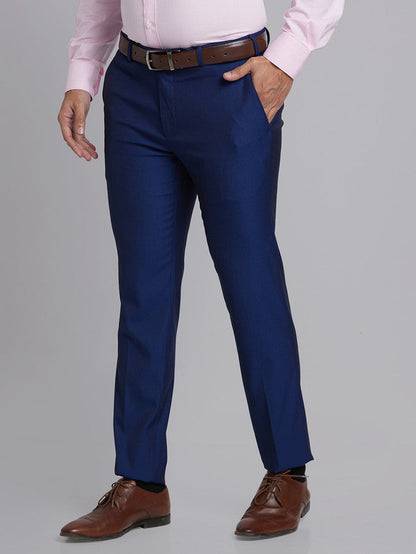 Park Avenue Men Blue Self Design Super Slim Fit Trouser