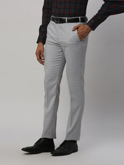 Park Avenue Men Grey Checkered Super Slim Fit Trouser
