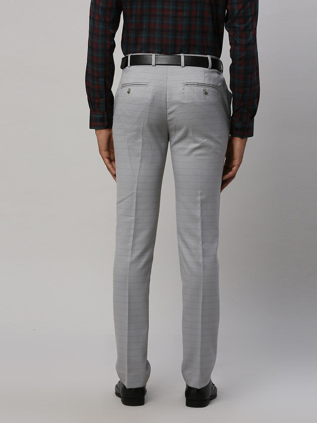 Park Avenue Men Grey Checkered Super Slim Fit Trouser