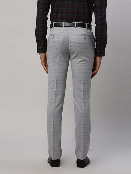 Park Avenue Men Grey Checkered Super Slim Fit Trouser