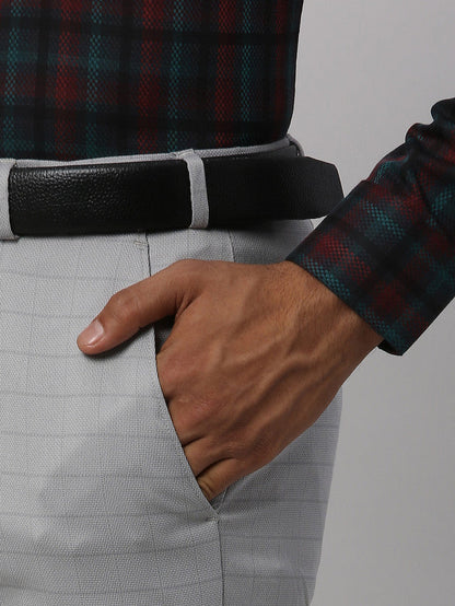Park Avenue Men Grey Checkered Super Slim Fit Trouser