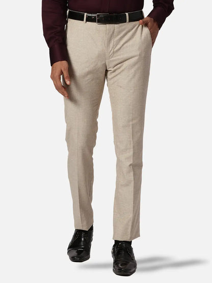 Park Avenue Slim Fit Checkered Medium Khaki Trouser