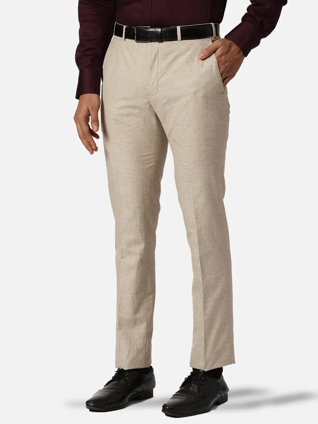 Park Avenue Slim Fit Checkered Medium Khaki Trouser