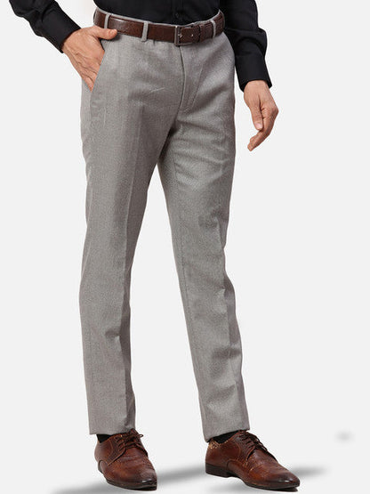 Park Avenue Men Grey Structured Slim Fit Polyester Blend Trouser