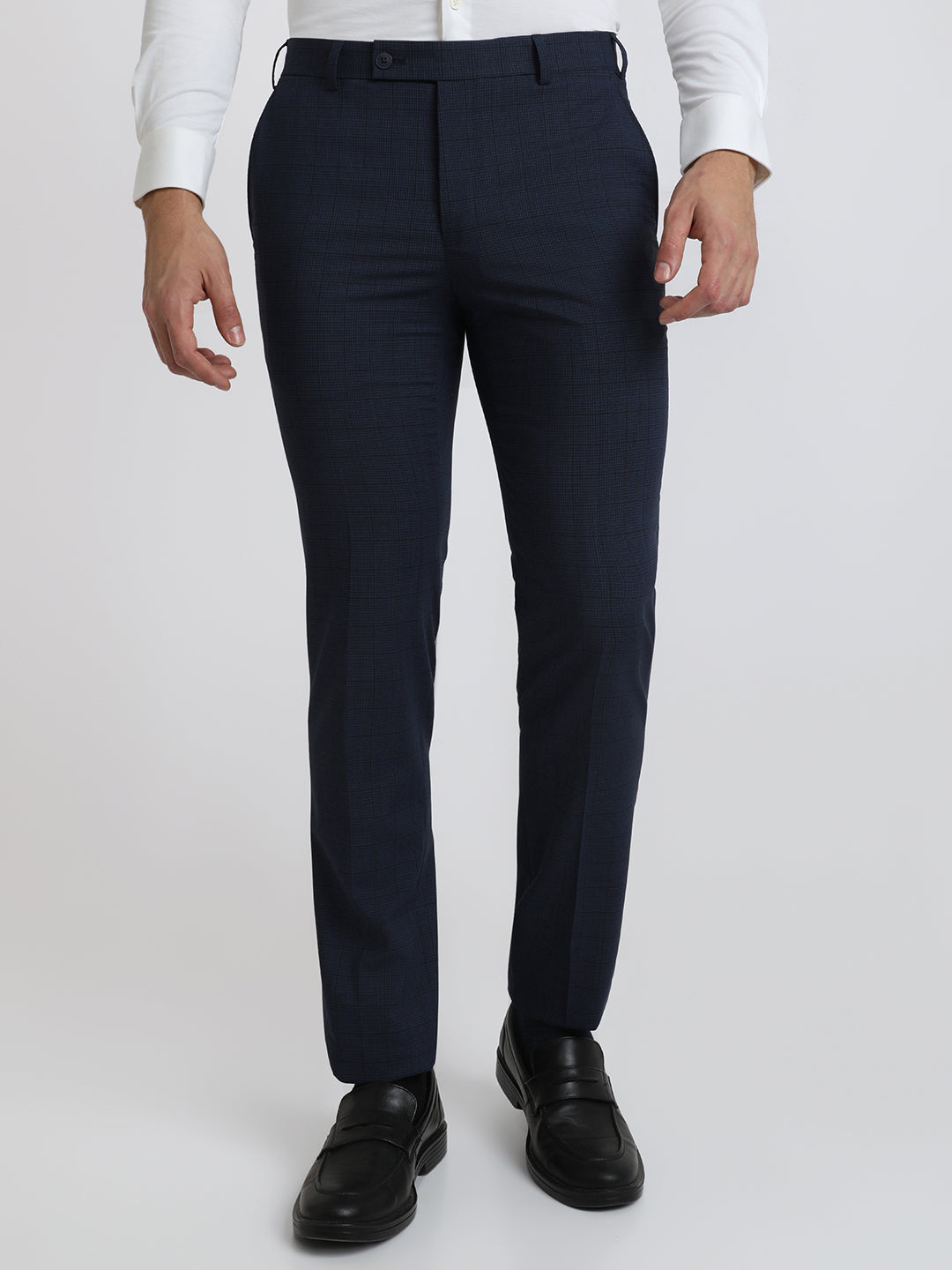 Park Avenue Men Blue Checks Small Slim Fit Wool Blend Trouser