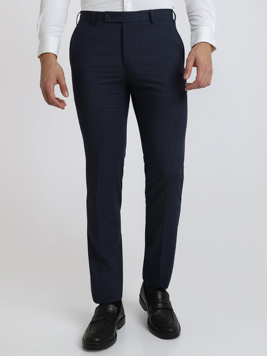 Park Avenue Men Blue Checks Small Slim Fit Wool Blend Trouser