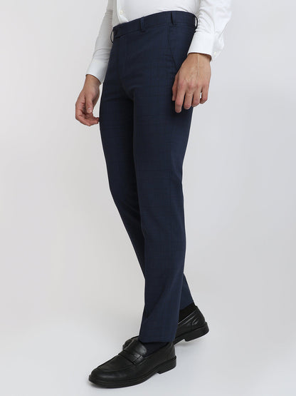 Park Avenue Men Blue Checks Small Slim Fit Wool Blend Trouser