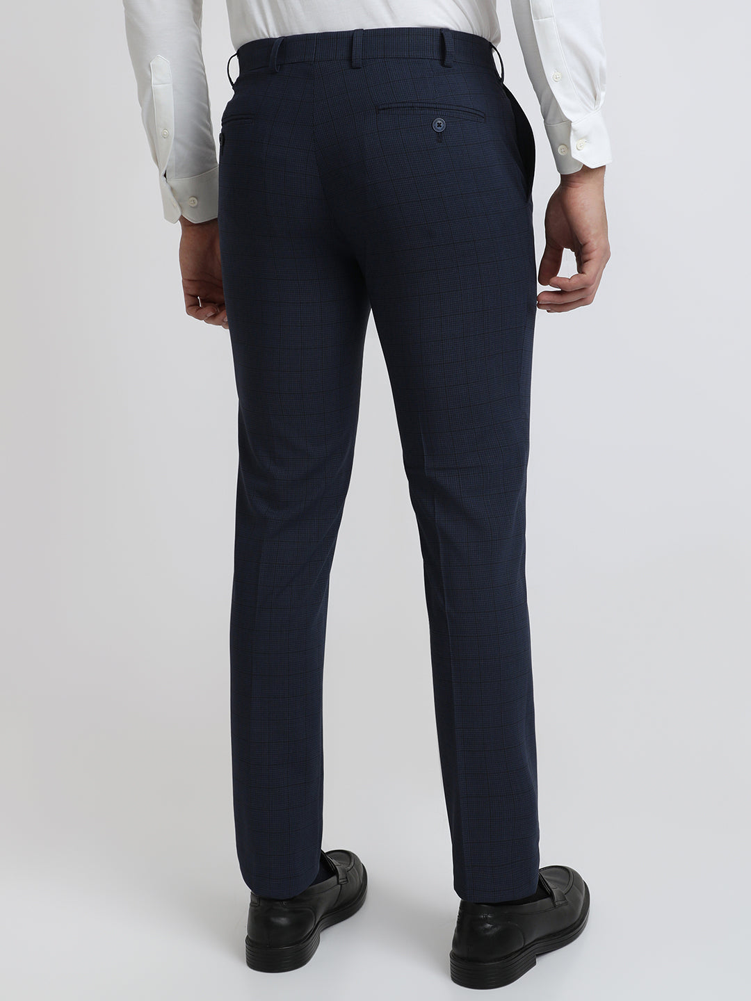 Park Avenue Men Blue Checks Small Slim Fit Wool Blend Trouser