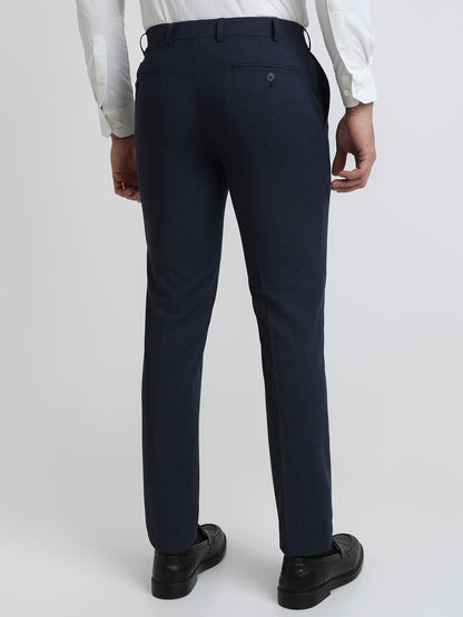 Park Avenue Men Blue Checks Small Slim Fit Wool Blend Trouser