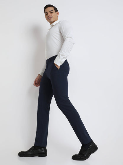 Park Avenue Men Blue Checks Small Slim Fit Wool Blend Trouser