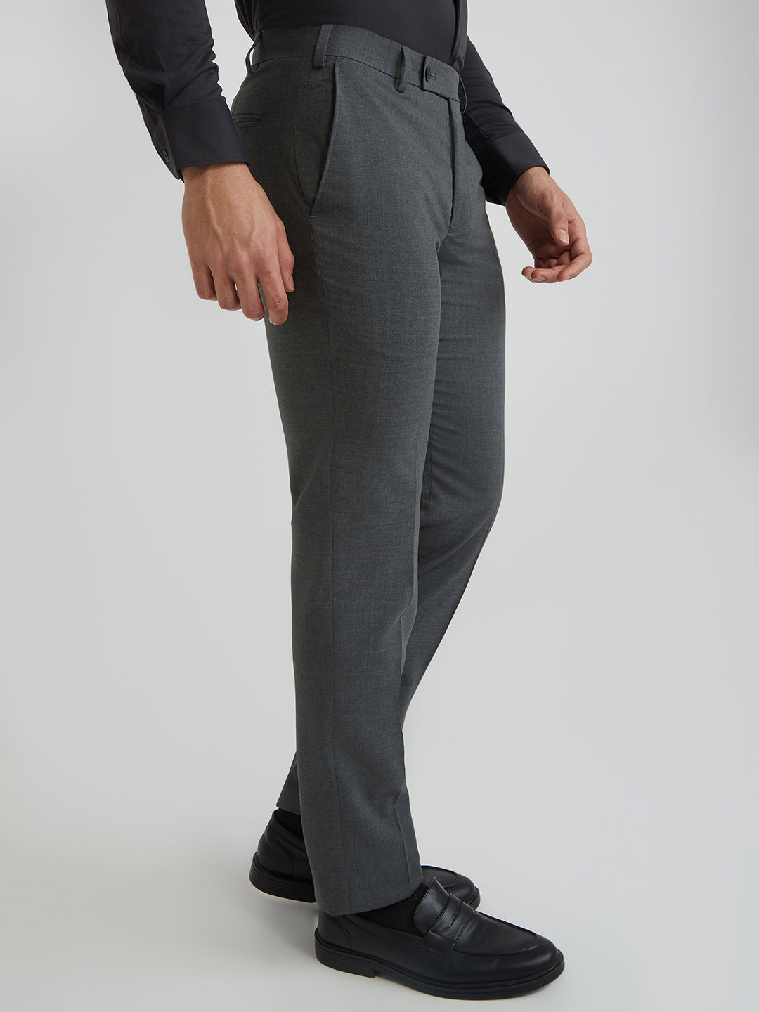 Park Avenue Men Grey Solid Slim Fit Wool Blend Trouser