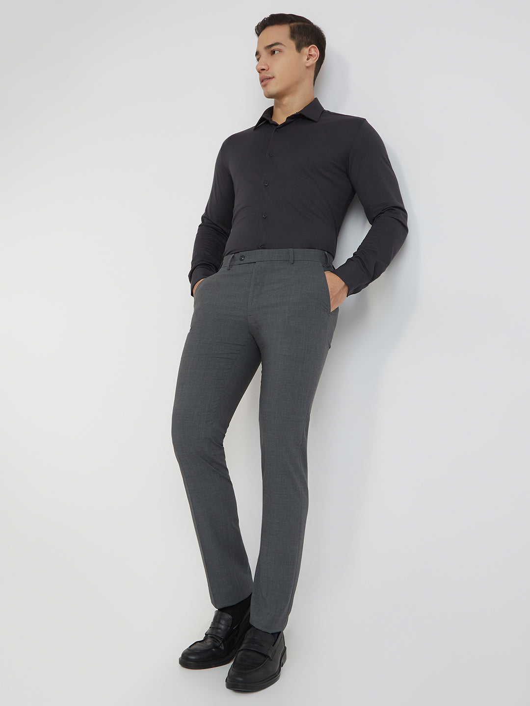 Park Avenue Men Grey Solid Slim Fit Wool Blend Trouser