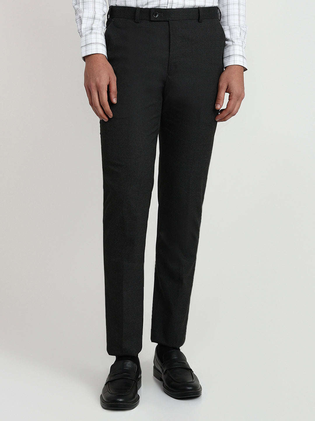 Park Avenue Men Black Solid Slim Fit Polyester Blend Trouser