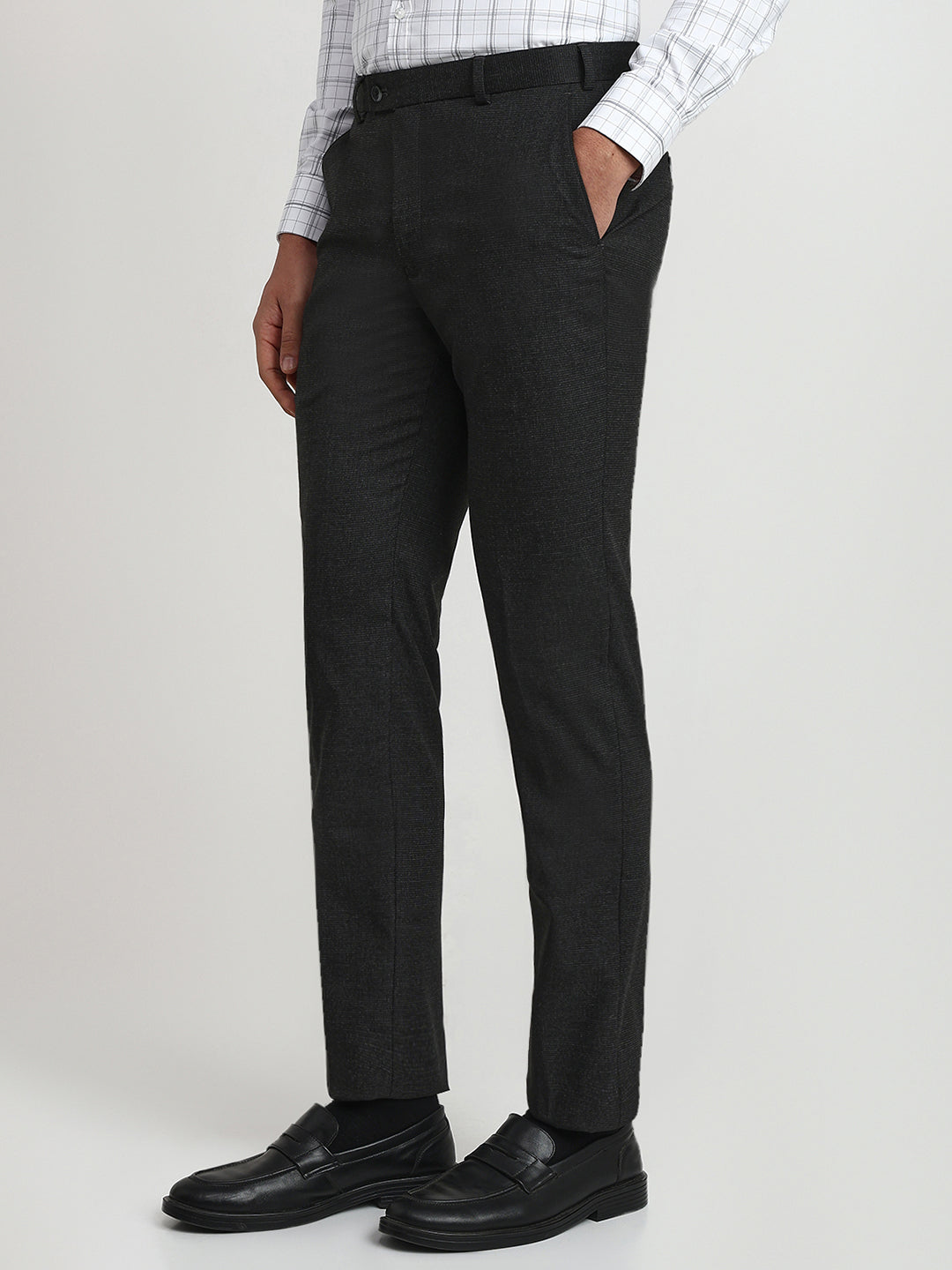 Park Avenue Men Black Solid Slim Fit Polyester Blend Trouser