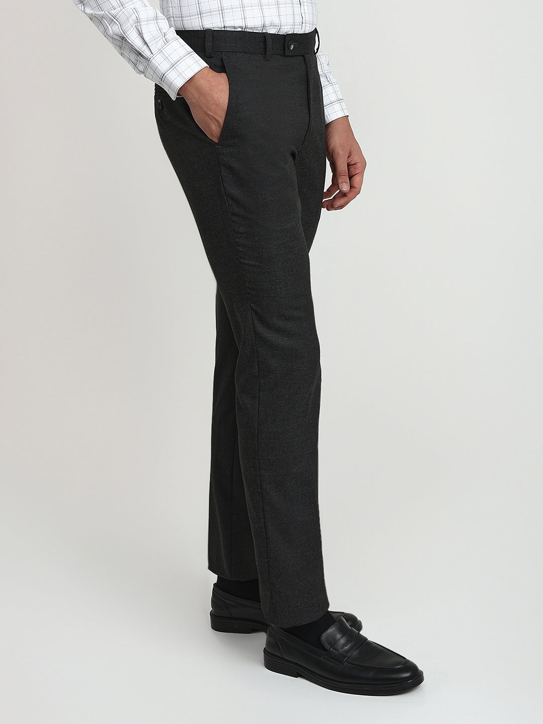 Park Avenue Men Black Solid Slim Fit Polyester Blend Trouser