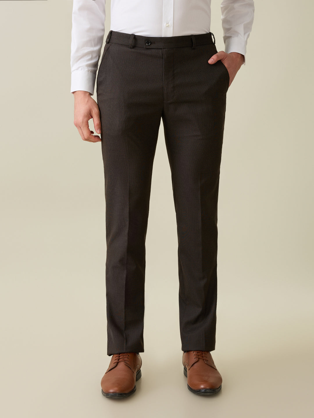 Park Avenue Men Brown Solid Slim Fit Polyester Blend Trouser