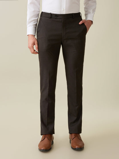 Park Avenue Men Brown Solid Slim Fit Polyester Blend Trouser