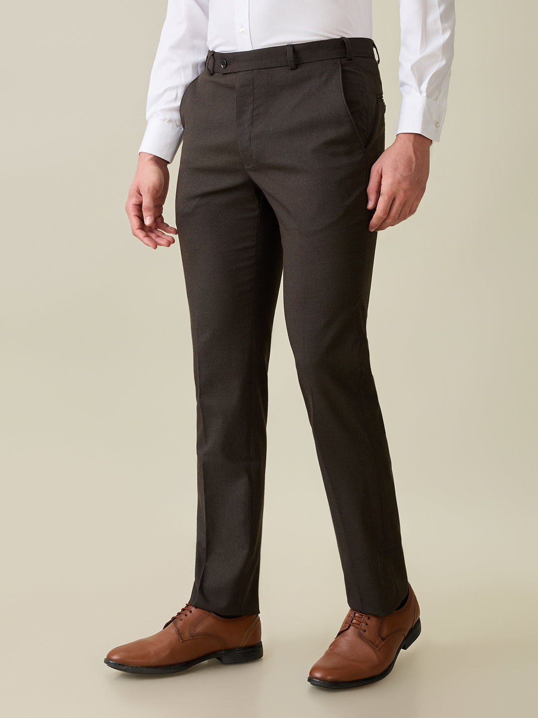 Park Avenue Men Brown Solid Slim Fit Polyester Blend Trouser