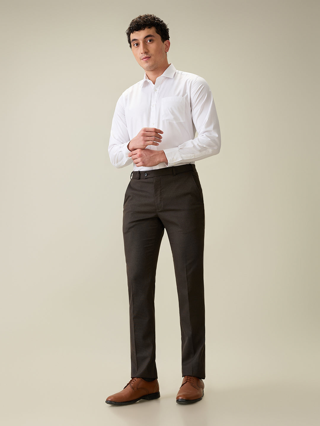 Park Avenue Men Brown Solid Slim Fit Polyester Blend Trouser
