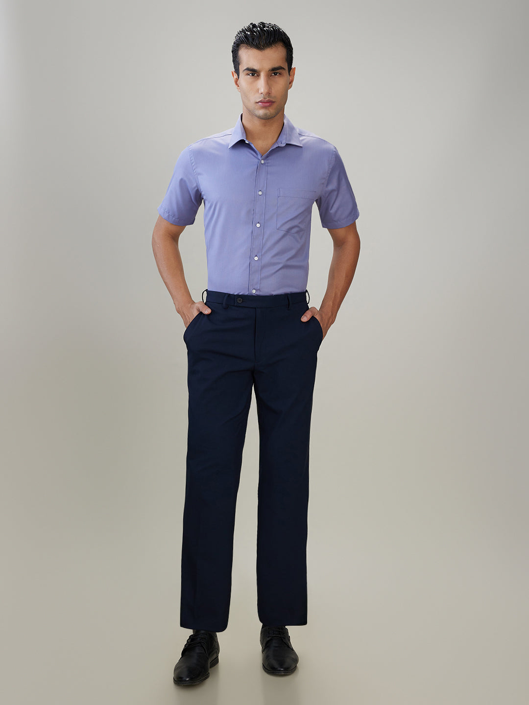 Park Avenue Men Blue Solid Slim Fit Polyester Blend Trouser