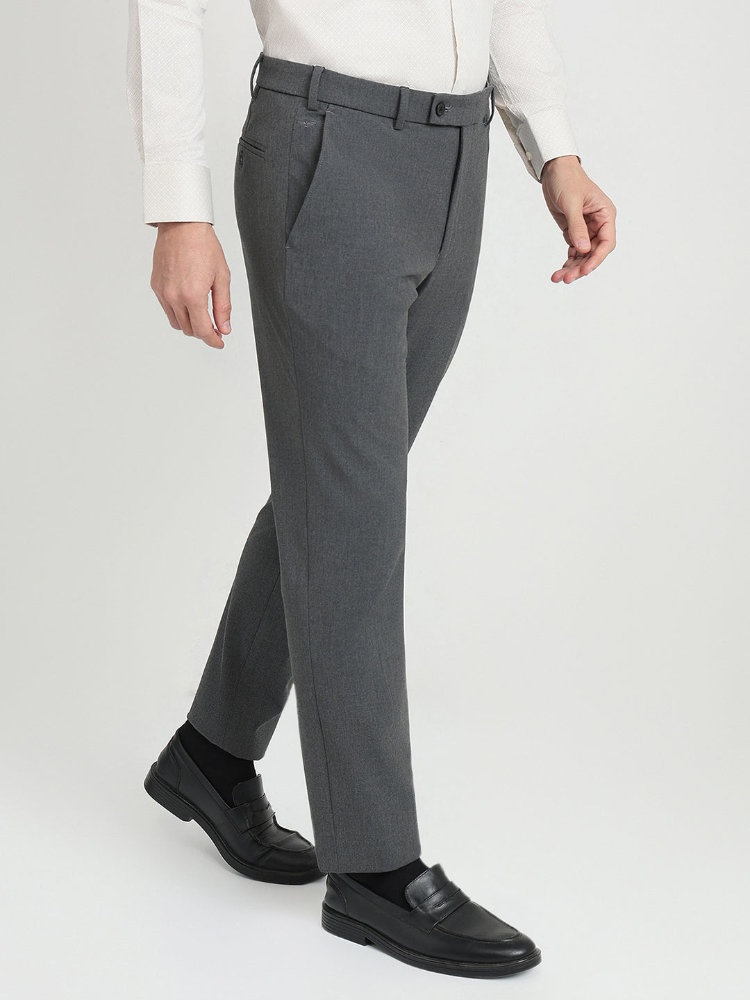 Park Avenue Men Grey Solid Slim Fit Polyester Blend Trouser