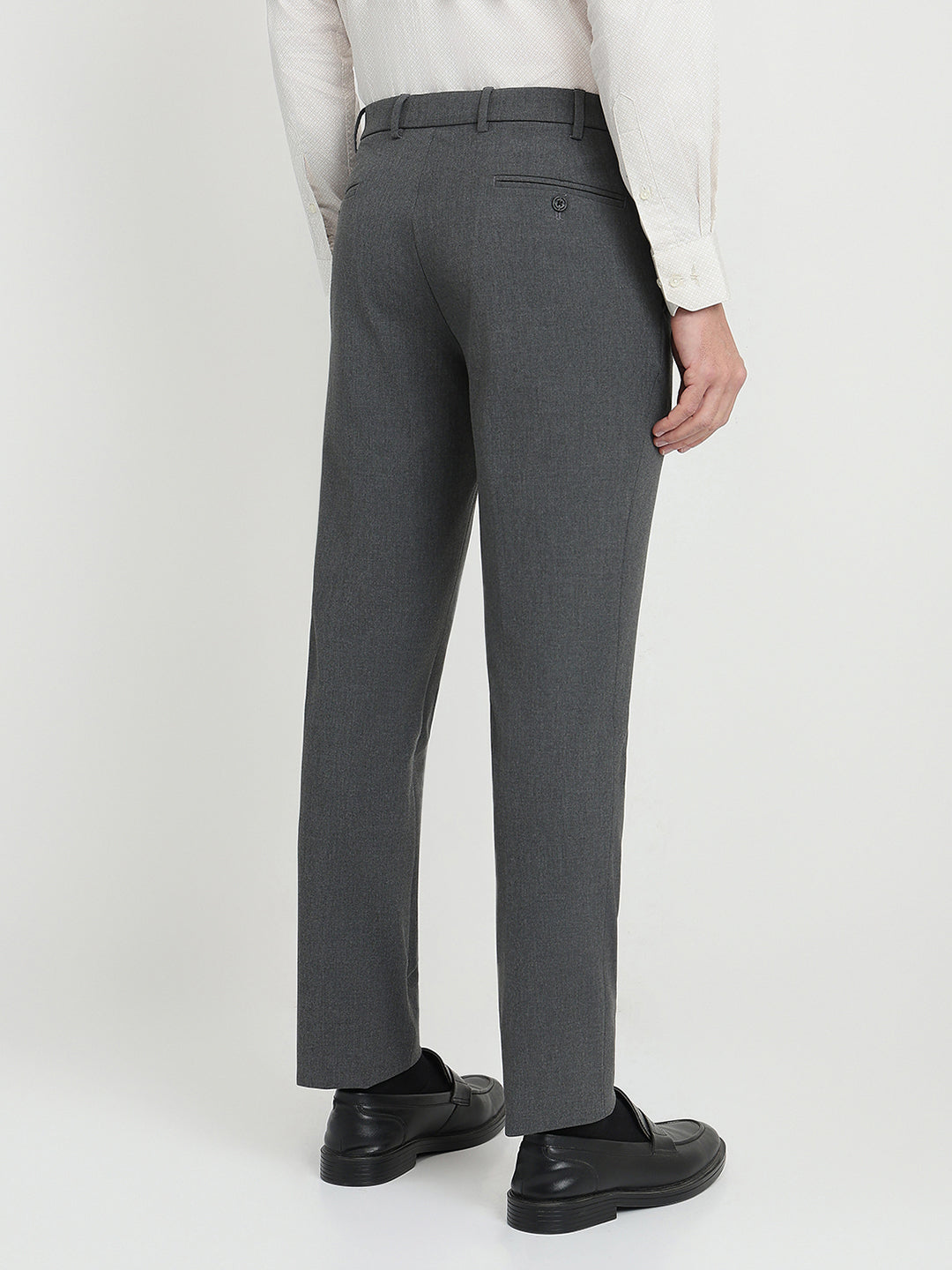 Park Avenue Men Grey Solid Slim Fit Polyester Blend Trouser