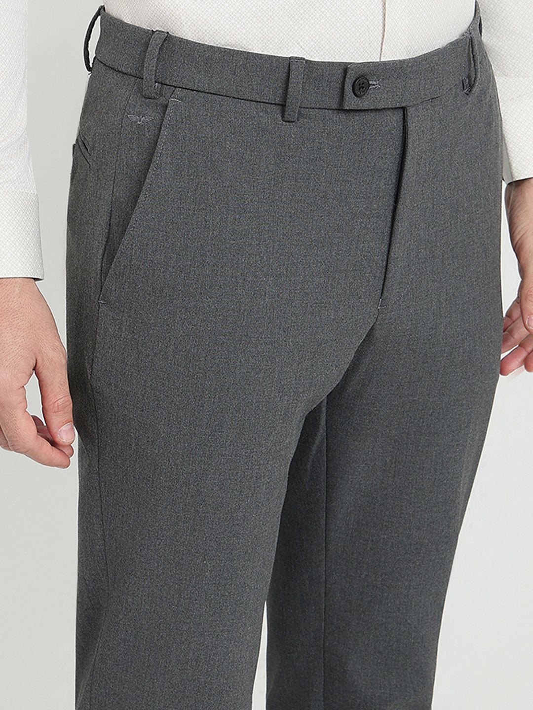 Park Avenue Men Grey Solid Slim Fit Polyester Blend Trouser