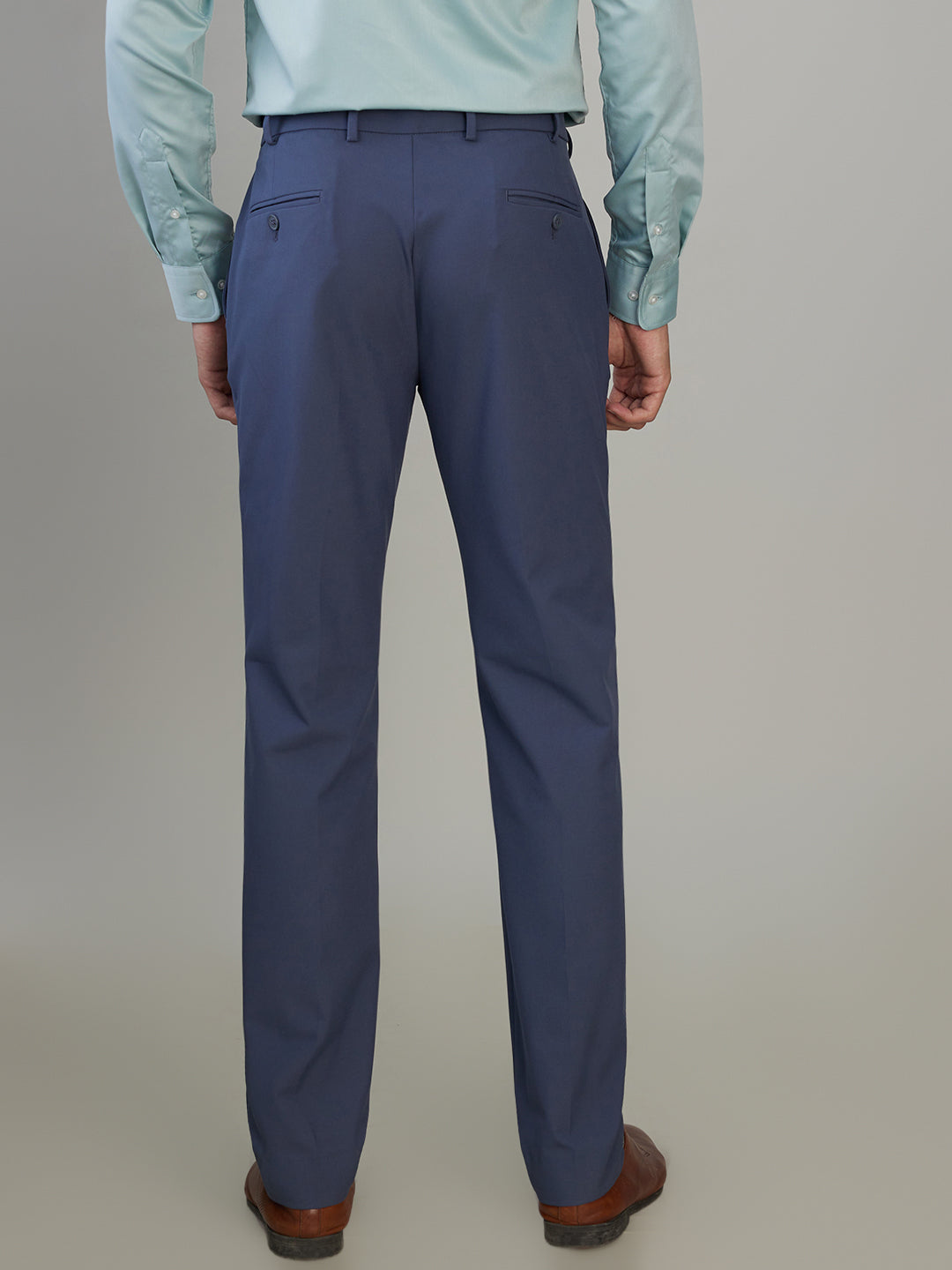 Park Avenue Men Grey Solid Slim Fit Polyester Blend Trouser