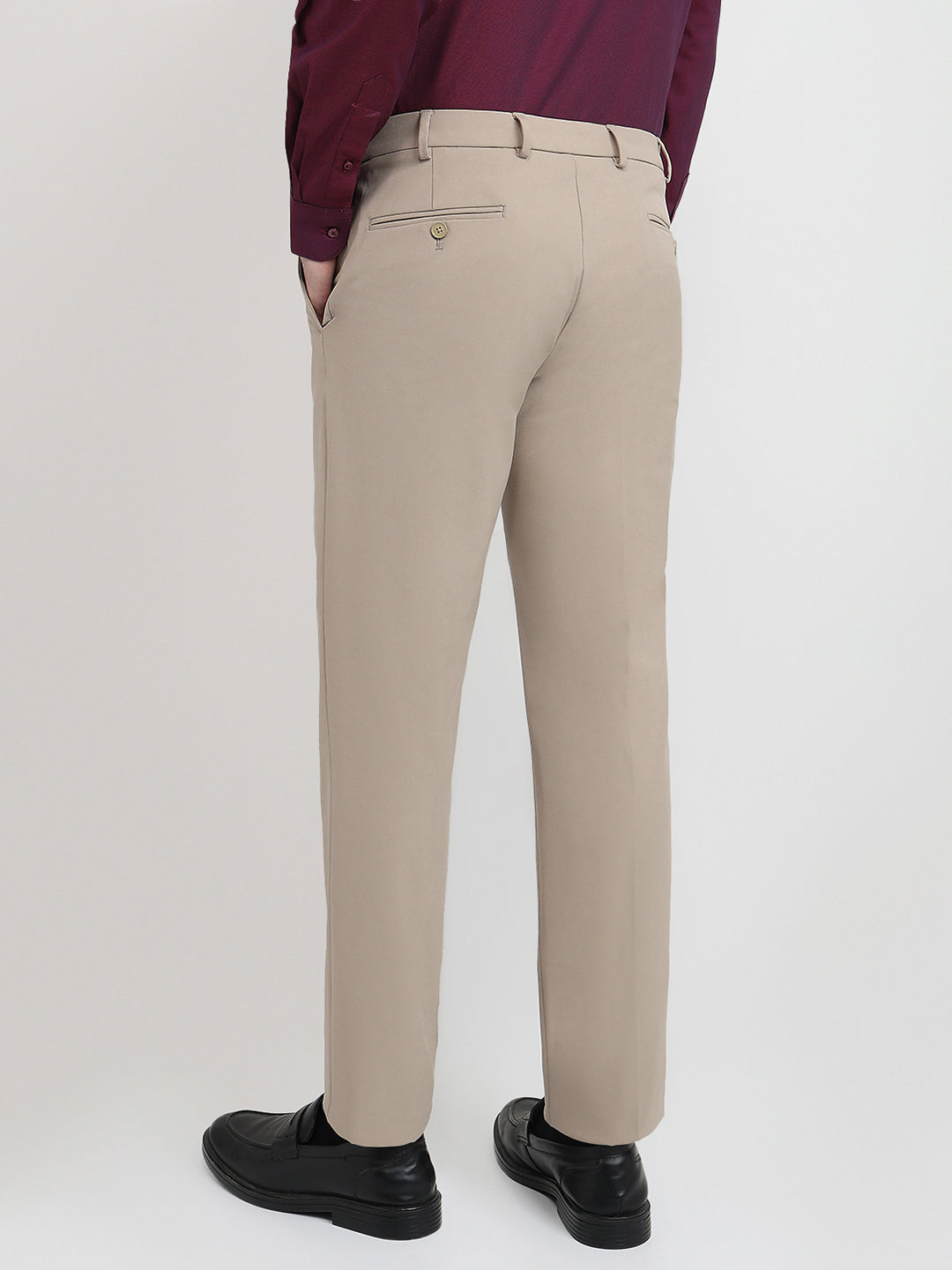 Park Avenue Men Khaki Solid Slim Fit Polyester Blend Trouser