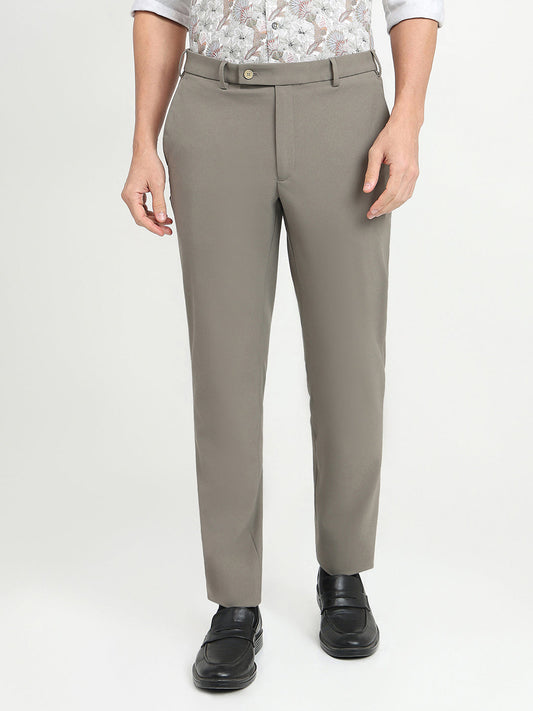 Park Avenue Men Khaki Solid Slim Fit Polyester Blend Trouser