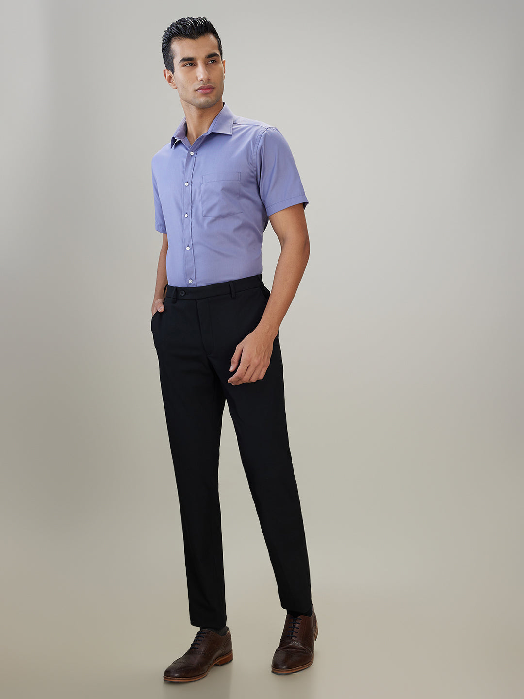 Park Avenue Men Black Solid Slim Fit Polyester Blend Trouser