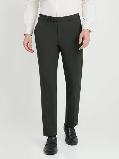 Park Avenue Men Green Solid Slim Fit Polyester Blend Trouser