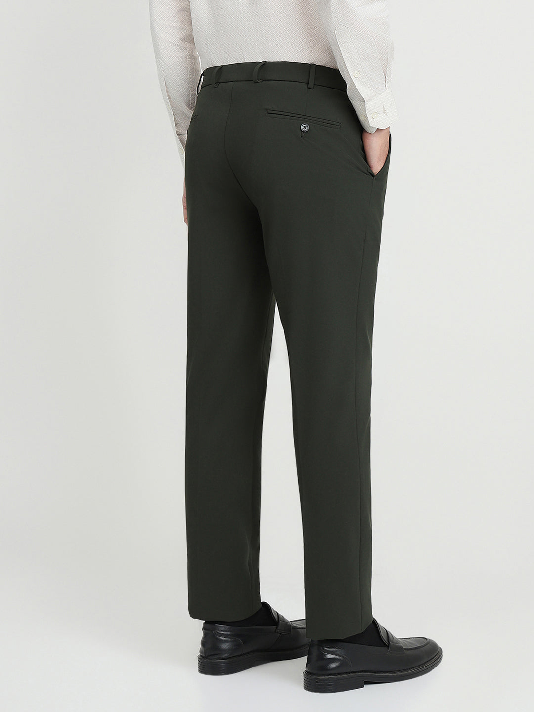 Park Avenue Men Green Solid Slim Fit Polyester Blend Trouser