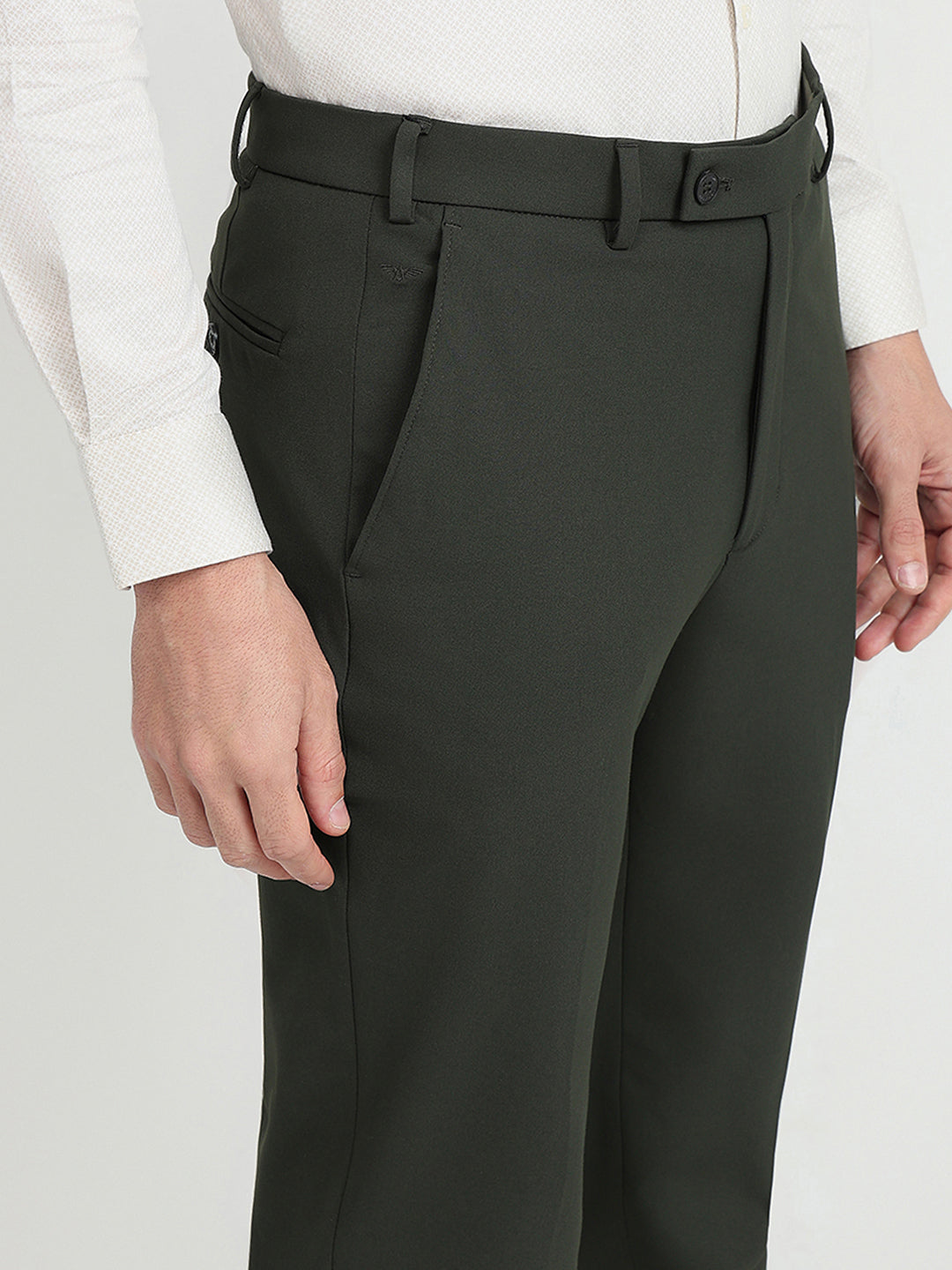 Park Avenue Men Green Solid Slim Fit Polyester Blend Trouser