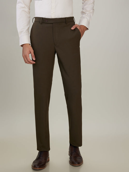 Park Avenue Men Brown Solid Slim Fit Polyester Blend Trouser