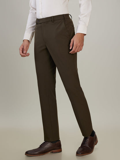 Park Avenue Men Brown Solid Slim Fit Polyester Blend Trouser