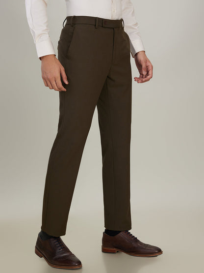 Park Avenue Men Brown Solid Slim Fit Polyester Blend Trouser