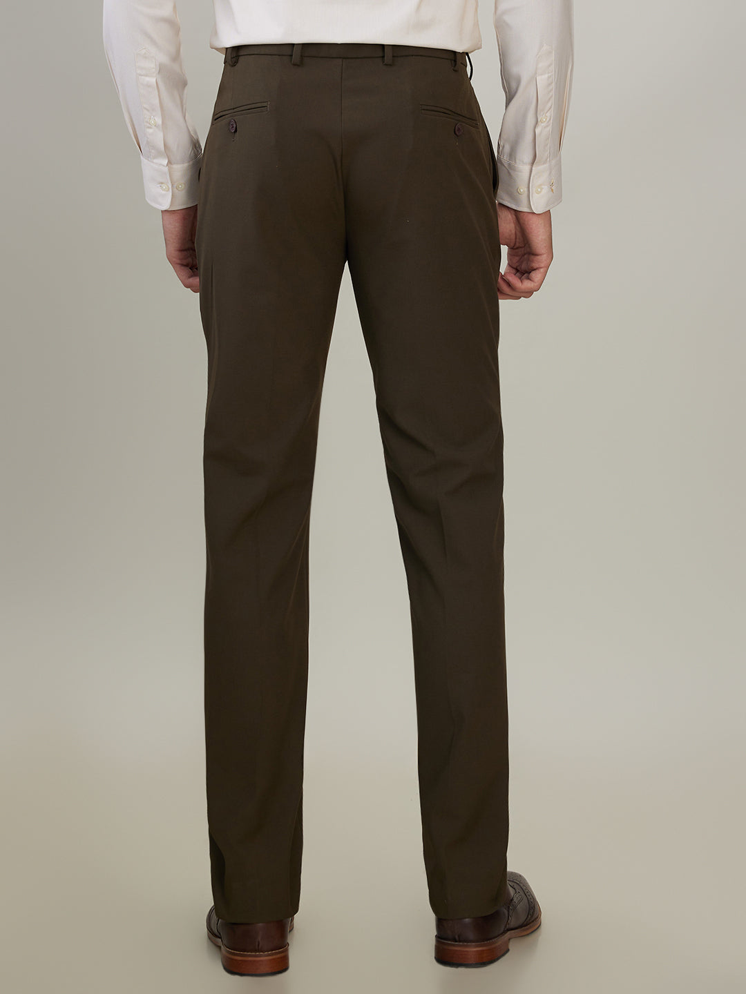 Park Avenue Men Brown Solid Slim Fit Polyester Blend Trouser
